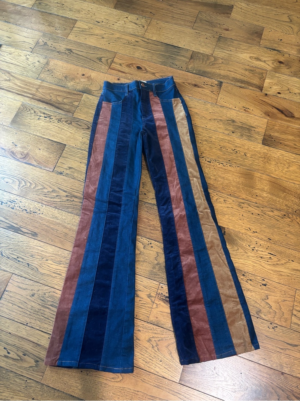 Altar’d Stare Women’s Striped Corduroy Flare Jeans in Blue, Brown, Tan Size 26